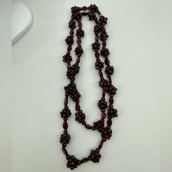 Genuine Garnet Cluster Beaded Bohemian style Necklace 24” Gemstones - Picture 10 of 17